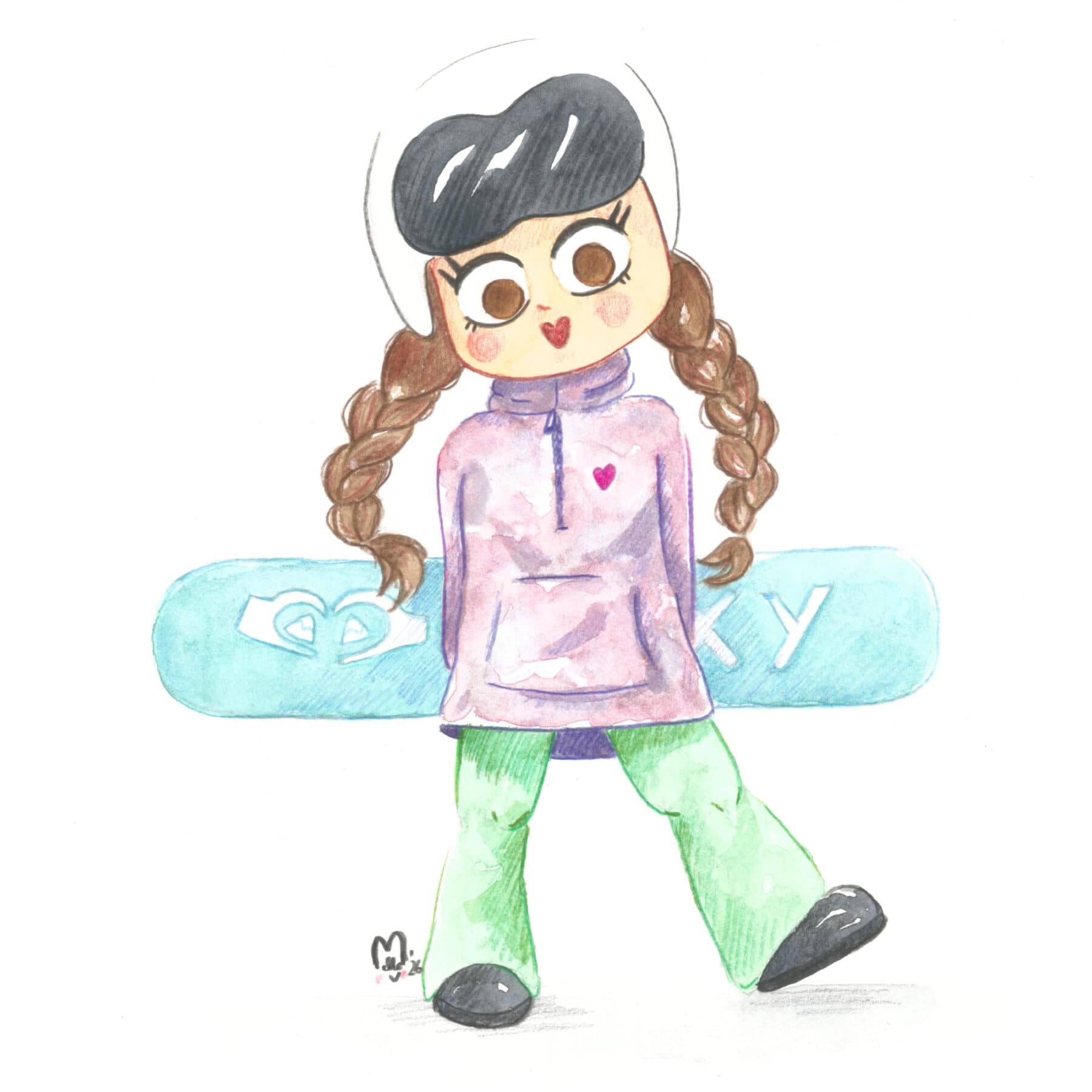 illustration Aquarelle Snowboardeuse