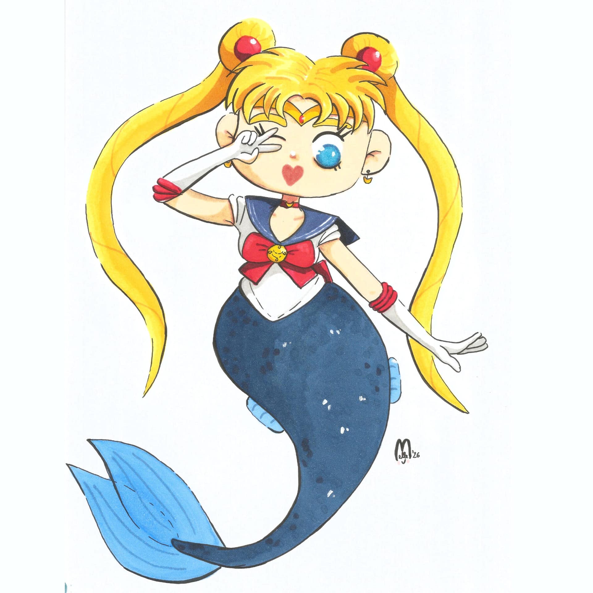 Illustration sirène Sailormoon - feutres alcool