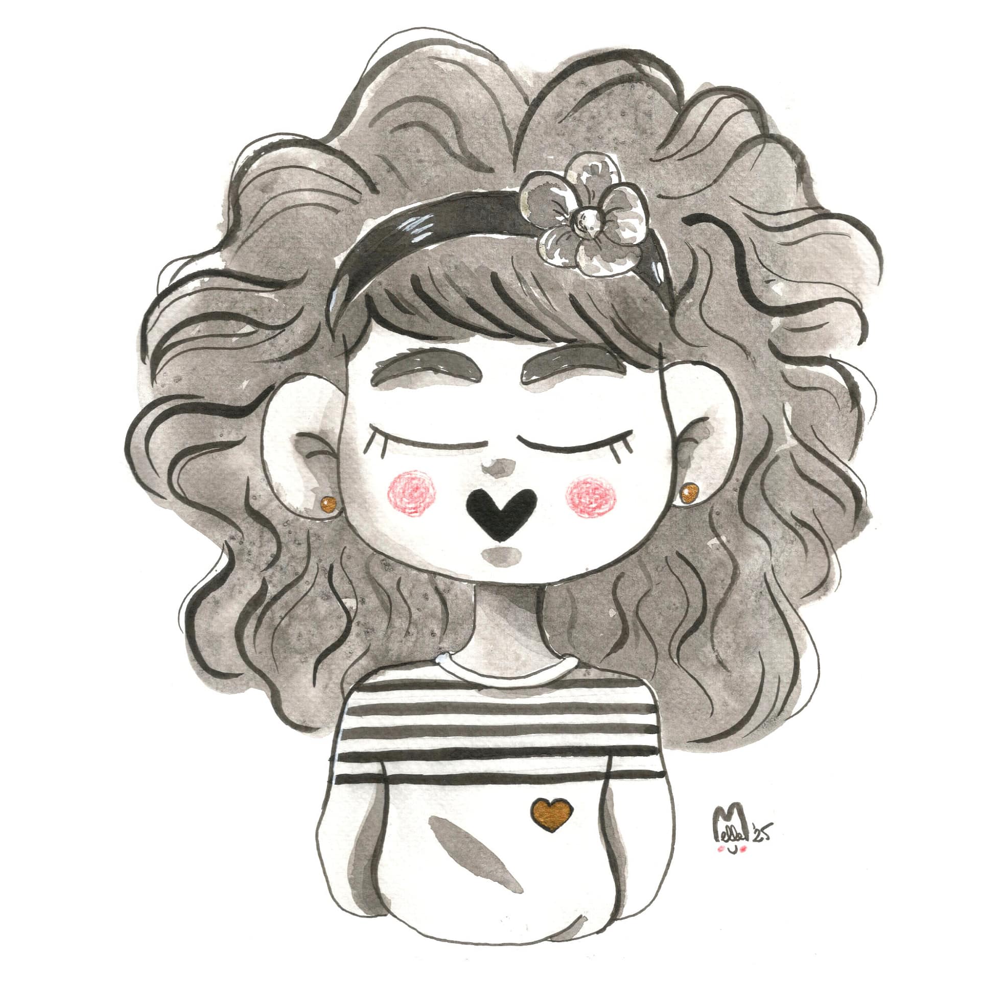 Illustration encre de chine - portrait fille