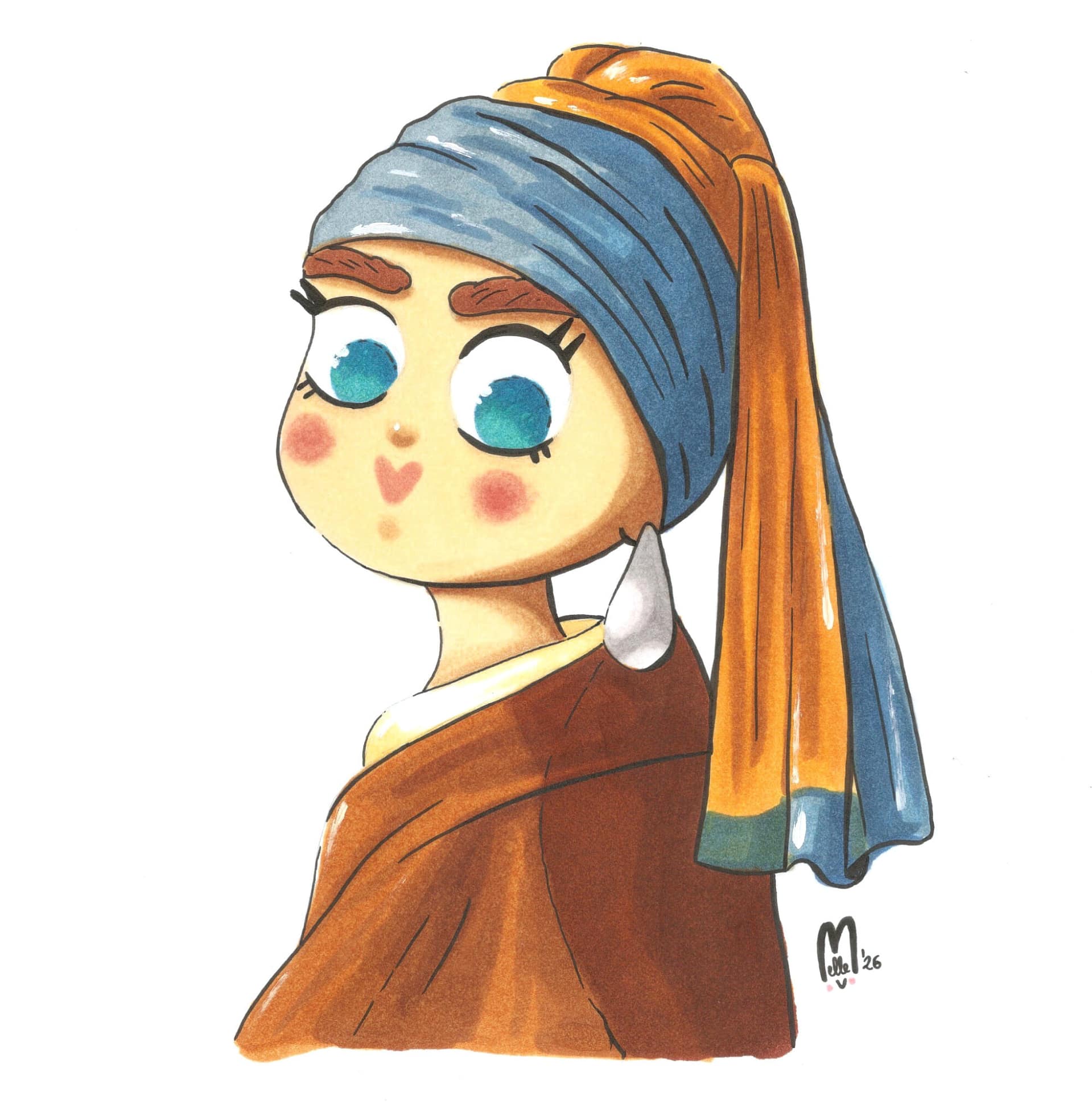 illustration tableau Jeune fille à la Perle - feutres