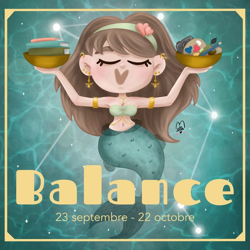 Illustration Sirène signe zodiaque Balance